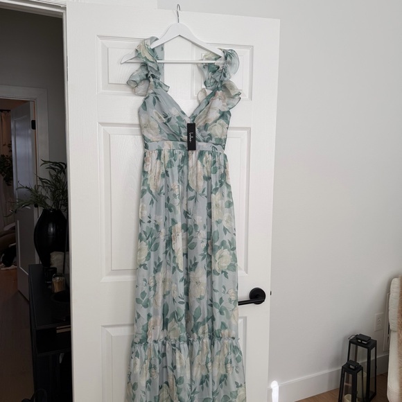 Lulus Soiree Perfection Light Blue Floral Ruffled Tiered Maxi Dress small - Picture 3 of 4